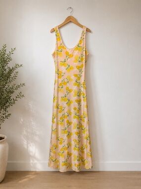 See You Monday Lemon Print Mesh Maxi Dress | Peach Citrus Slip Dress 🍋